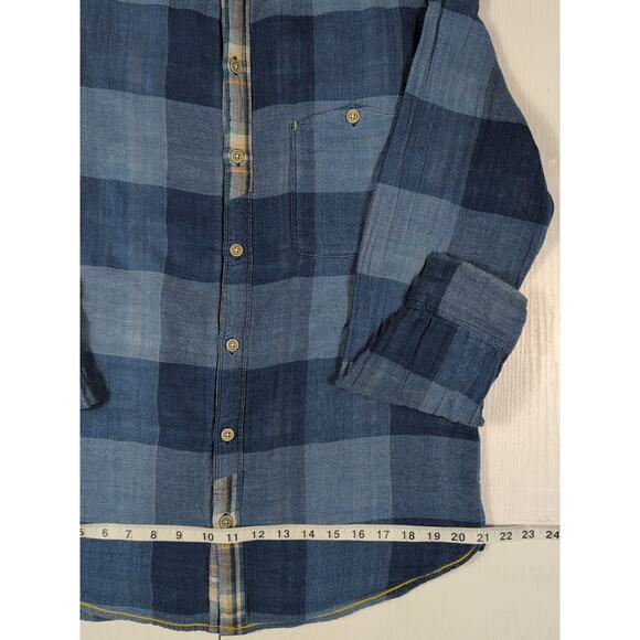 32 Bar Blues Flannel Shirt Men’s M Blue Plaid Button Up Casual Long Sleeve - Picture 8 of 12